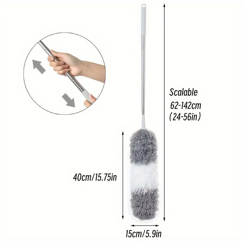 One pack of Microfiber Feather Duster with Extendable Pole, Flexible, and Washable Dust Brush, ideal for cleaning ceiling fans, furniture, and cars. Features a Metal Handle and Resin Head, requiring no electricity or batteries for home and office use.