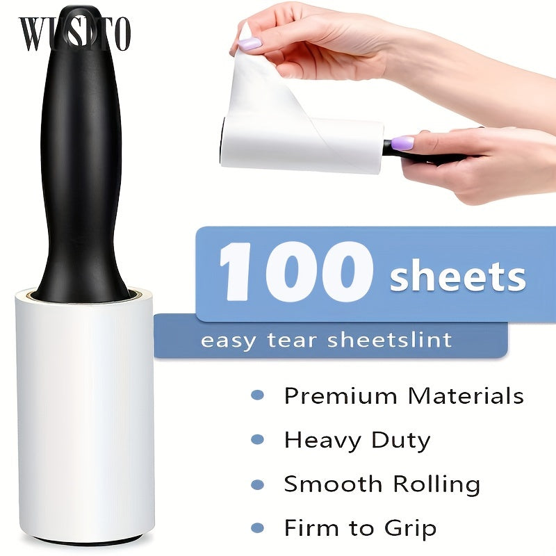 100-sheet roller for pet hair removal; extra sticky for clothes, furniture, and carpet; effectively removes dog and cat hair.