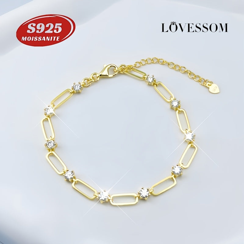 Love yourself with the 1pc LOVESSOM Luxury Boho 18K Golden Plated 925 Silver Moissanite Bracelet. This stunning piece features a total weight of 3 carats and is perfect for both men and women. Ideal for daily wear or special occasions like Christmas