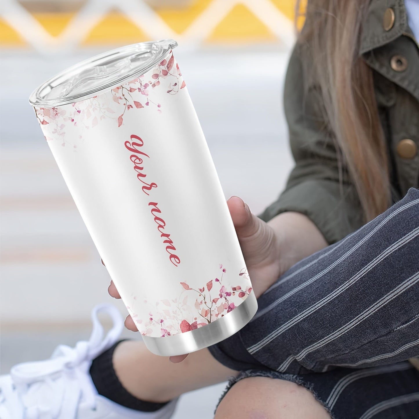 Customize your daily essentials with our Hsdiokl 20oz Insulated Stainless Steel Tumbler featuring a personalized name and flower design. This oval metal mug comes with 2 BPA-free lids, perfect for hand washing and multipurpose use. Designed for adults