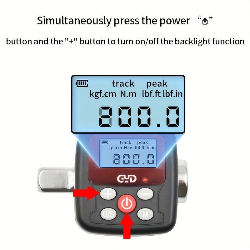 GYD Digital Torque Wrench Adapter, Adjustable with backlight, beeper and LED warning light, high precision mechanical operation, metal material, battery-powered without plug or battery.