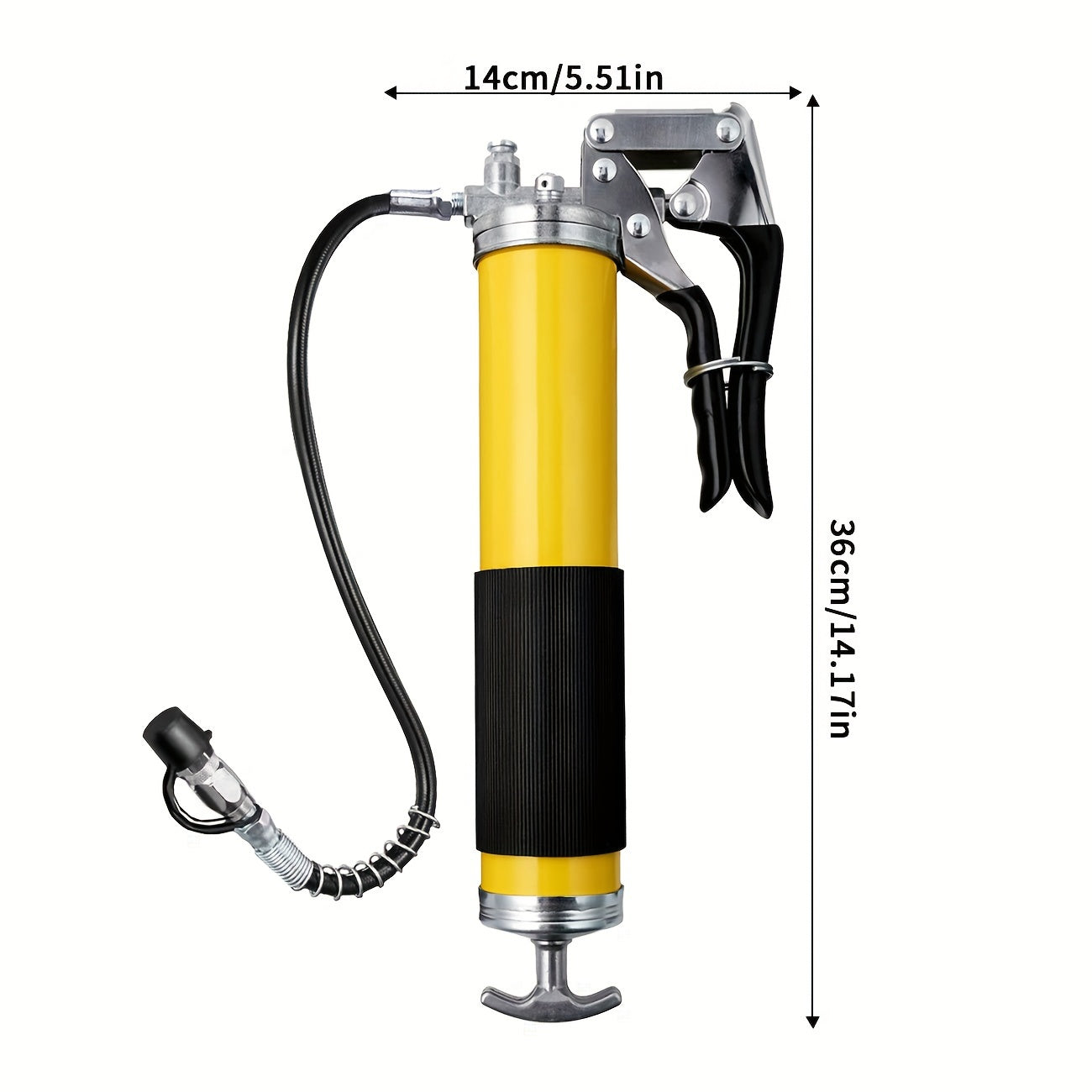 8000 PSI Pistol Grip Oil Gun Kit with 14 oz load, 45.72 cm hose, 2 connectors, 2 extension tubes, and 1 sharp nozzle.