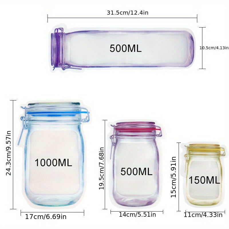 Reusable Mason Jar Zip Lock Bags - 4 Pack. Ideal for storing nuts, candy, cookies, snacks. BPA-free, freezer safe, vacuum sealed with clip-on closure. No electricity required. Great for multipurpose use.