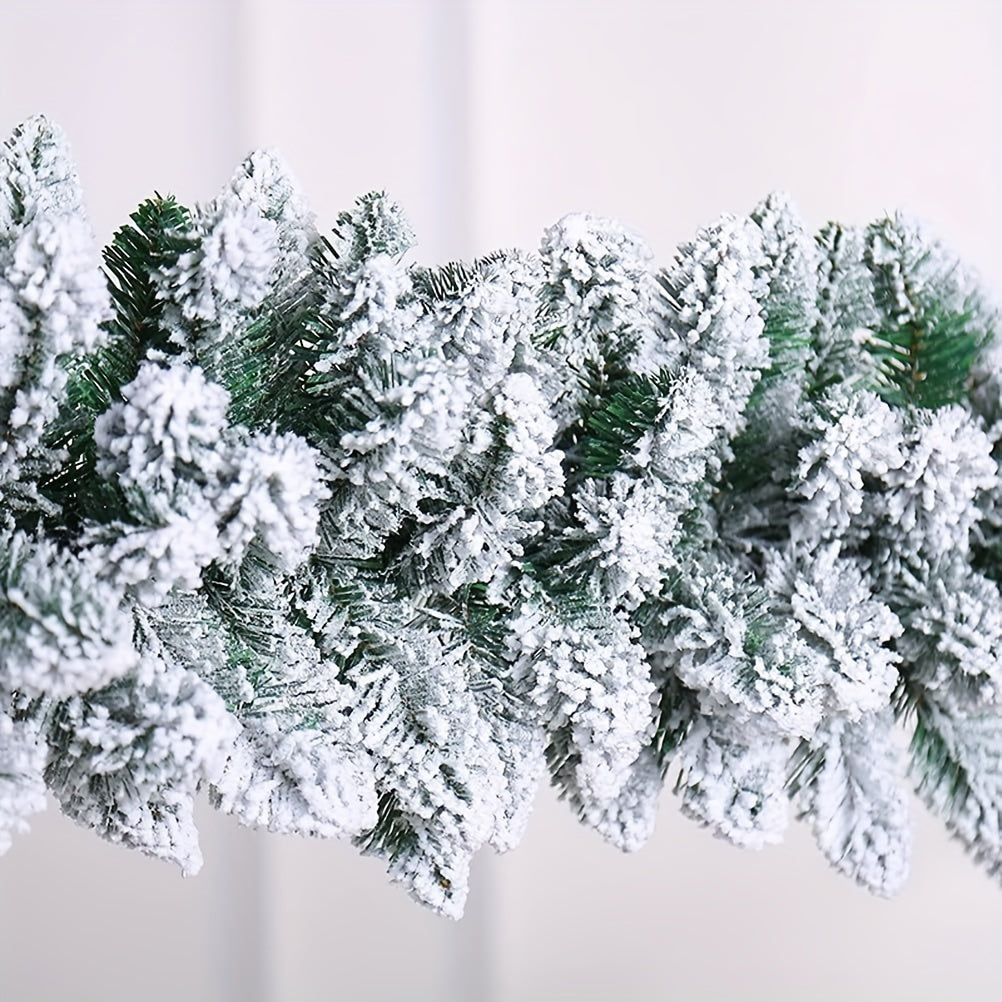 1 piece of 274.32cm Snow Flocked Christmas Garland, Snowy Artificial Winter Frosted Pine Garland for Xmas Tree, Stairs, and Fireplace Decor