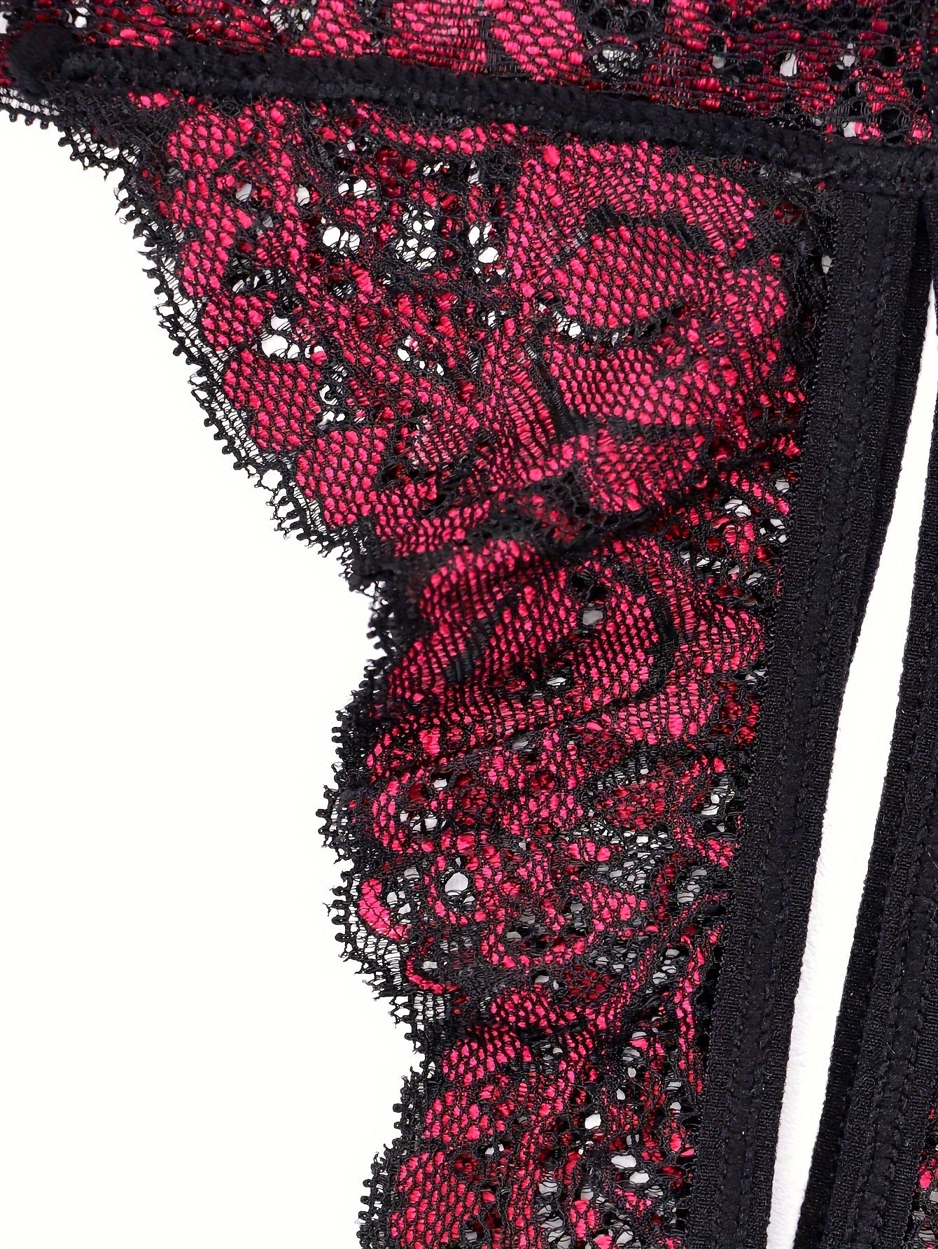 Multi-colored lace crotchless underwear for women with sexy contrast splicing.