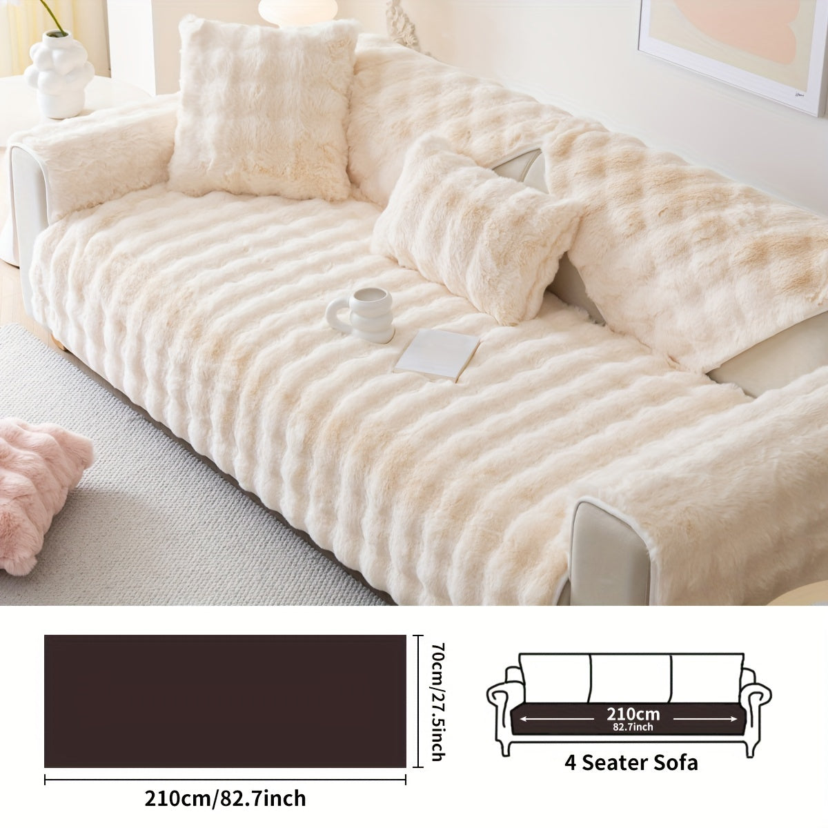 1pc Thick Plush Sofa Cover - Imitation Rabbit Material, Perfect for Winter, Protects Furniture in Bedroom, Office, Living Room.