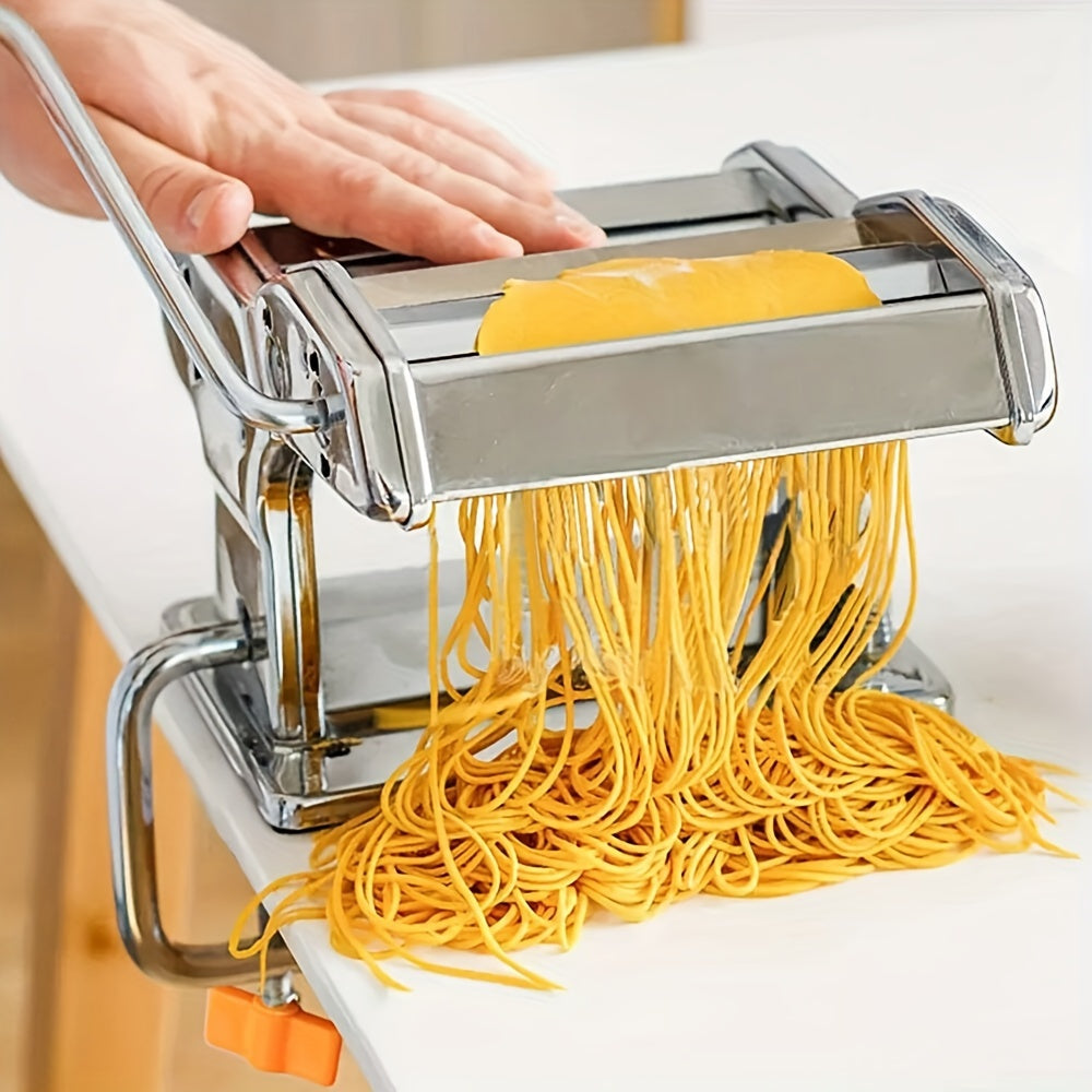 Adjustable Stainless Steel Pasta Maker, Manual Noodle Width, Easy-to-Use Home Italian Pasta Machine, Essential Kitchen and Dining Tool, Includes Italian Noodle Machine Accessories