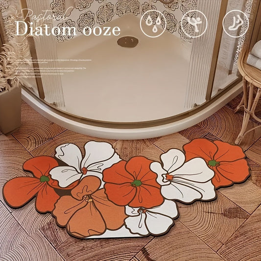 Highly absorbent flower-themed bath mat that dries quickly and prevents slipping, perfect for adding decor to your bathroom and toilet. Ideal for gifting during Christmas or Halloween.