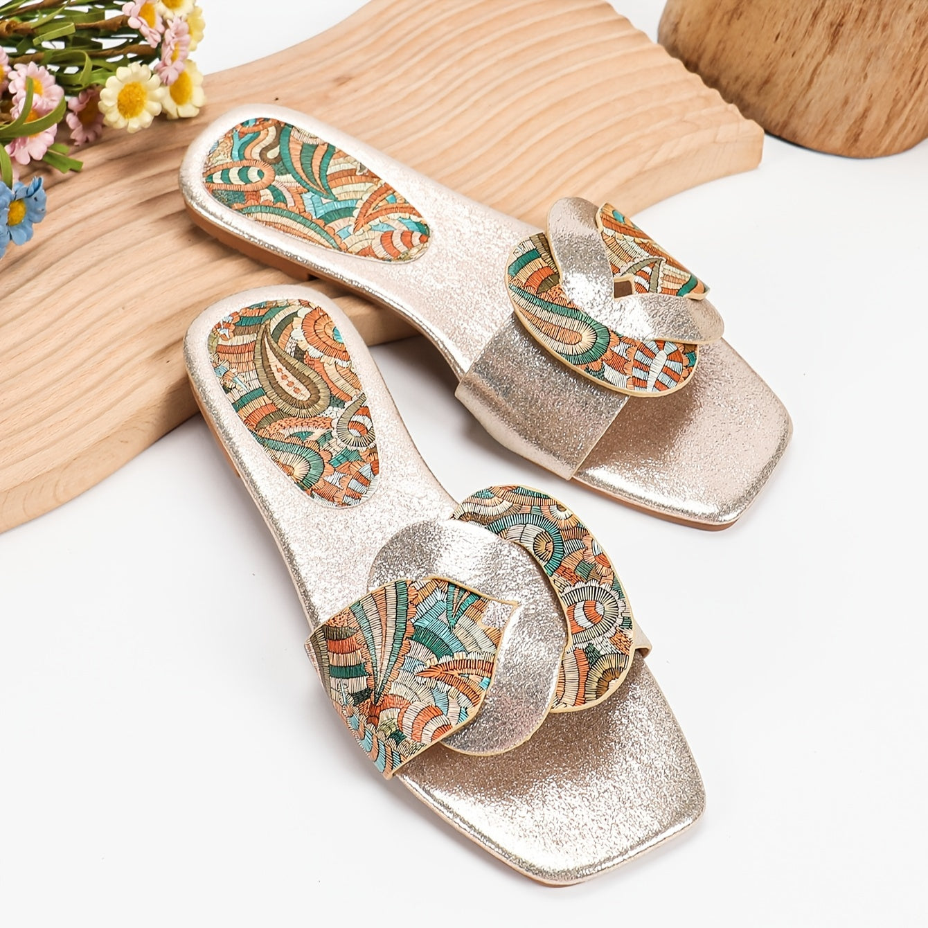 Women's Ethnic Style Flat Sandals with TPR Sole and Faux Cover Upper