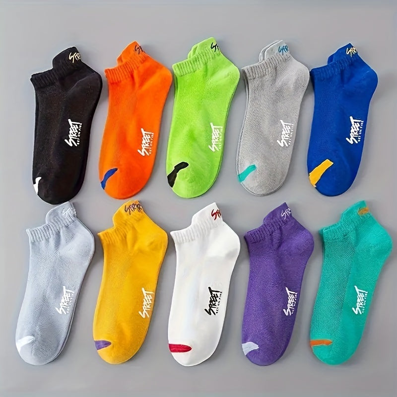 10 pairs of men's low-cut mesh ankle socks, ideal for outdoor wear in all seasons, featuring anti-odor and sweat-absorbing technology.