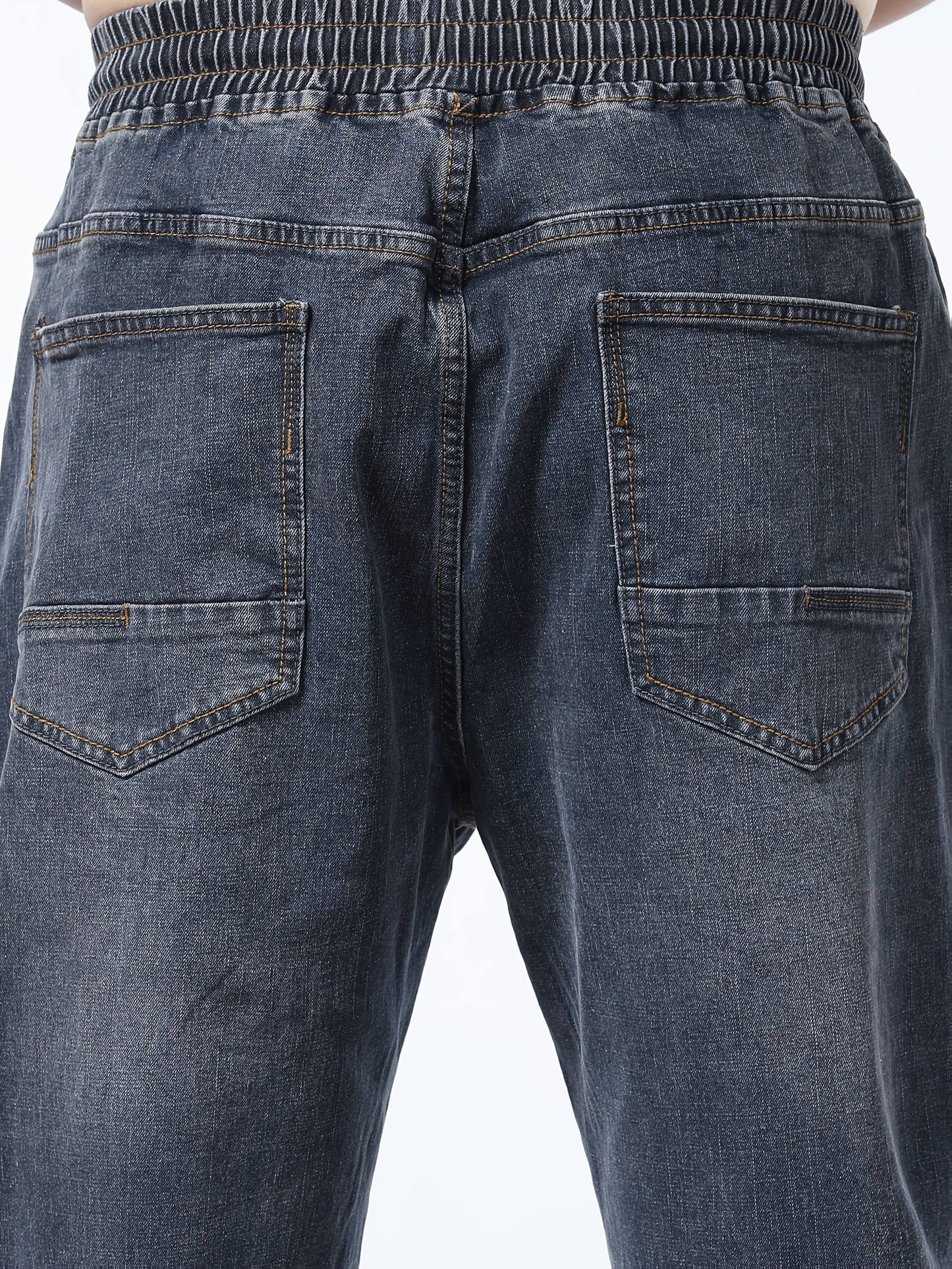 Plus Size Men's Casual Jeans with Loose Fit, Straight Leg, Elastic Waistband, Rayon Blend Denim