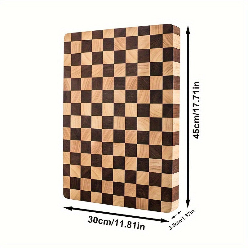 Large Vintage-Inspired Wood Cutting Board with Checkered Butcher Block Design - Thick and Food-Safe Chopping Board for Kitchen Use