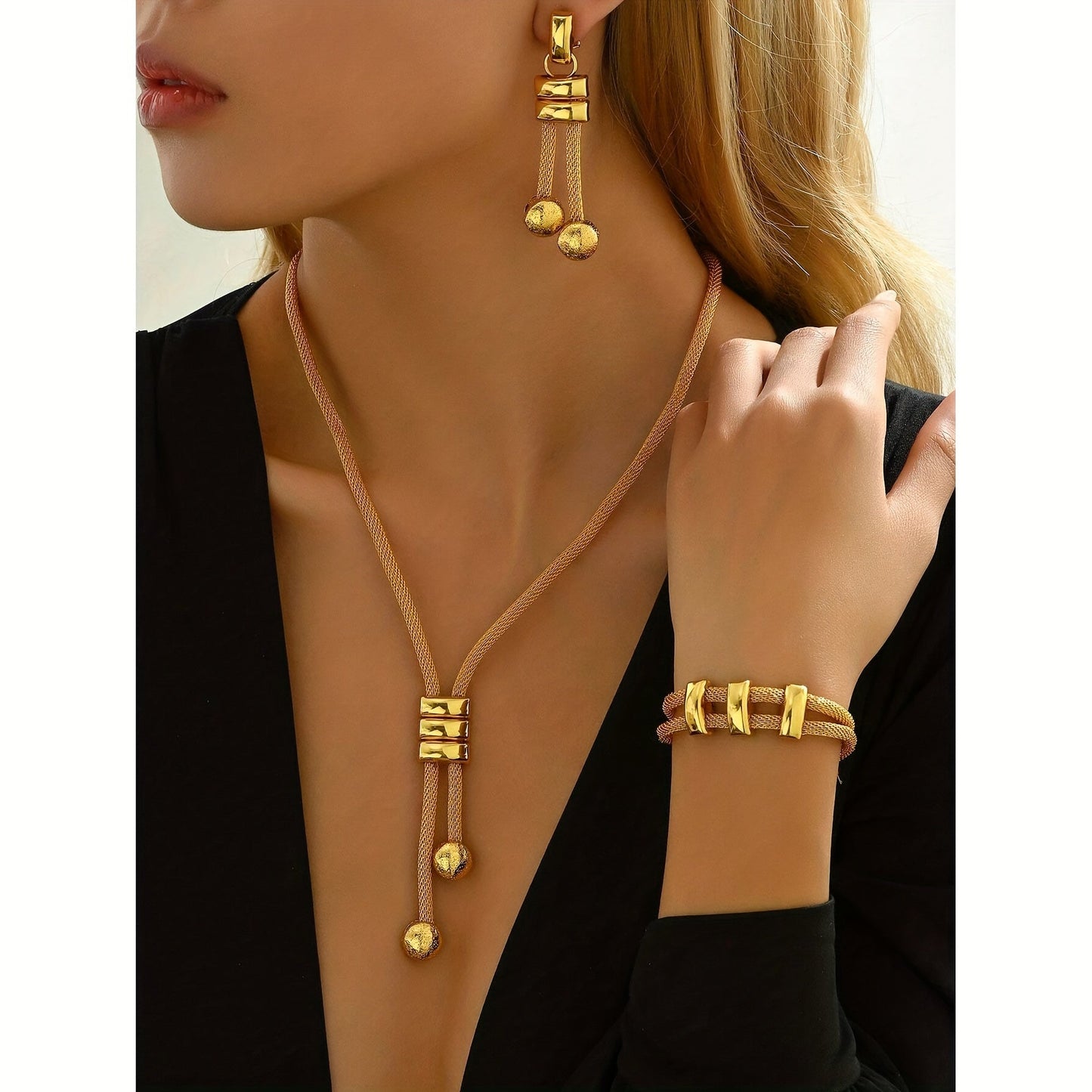 Luxurious Boho Jewelry Set, Includes Necklace, Earrings, and Bracelet, made of 24K Gold-Plated Copper with a Elegant and Minimalistic Design, Perfect for Daily Wear, Special Occasions, and Halloween, Suitable for All Seasons.