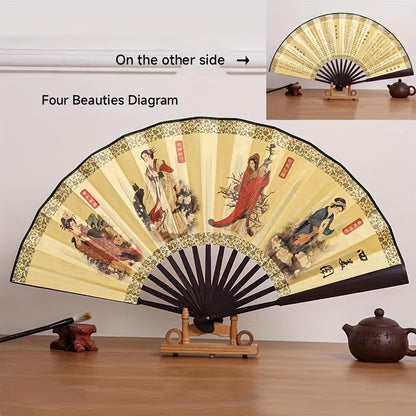 Beautiful 10-inch Bamboo Folding Fan featuring a Dual-Sided Silk Design - Inspired by Traditional Chinese Style, Ideal for Women's Fashion Accessory, Generous Size, Luxurious Silk Material