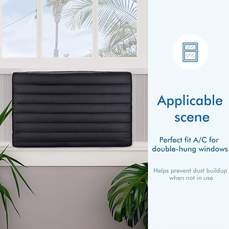 Black Window Air Conditioner Cover, 1 piece, measures 43.18x33.02x7.62cm, designed to protect your AC unit from dust and water outdoors, no electricity required