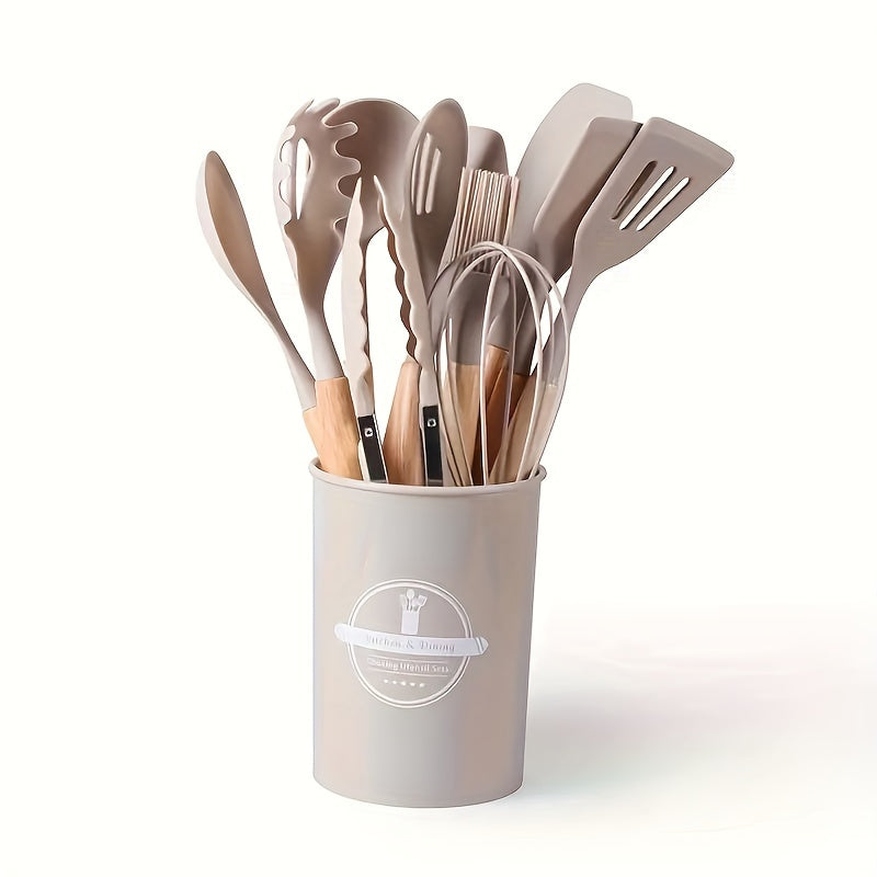 Get the ultimate kitchenware kit with high-quality silicone and wooden handle utensils, including a non-stick spatula, spoon, blender, and storage containers. Ideal for all your baking and cooking needs, this set is perfect for any holiday including