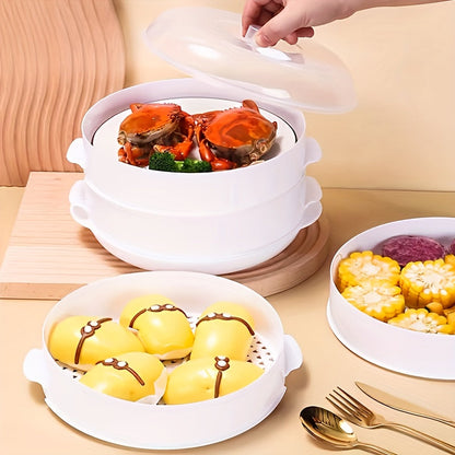 Microwave Steamer Set with Multiple Tiers - Includes Stackable Double Boilers, Steaming Plate Inserts, Made from BPA-Free PP Material, No Electricity Needed -Ideal for Cooking Vegetables, Meats, and Dumplings with High Heat Resistance in the Microwave.