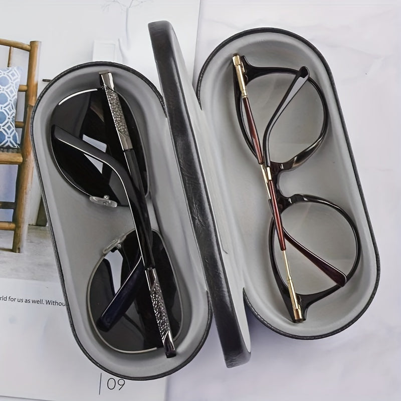 Portable travel eyewear accessory, this eyeglass case made of PU leather features a double layer design with a mirror for convenience. A creative sunglasses box holder perfect for keeping your glasses safe and stylish while on the go.