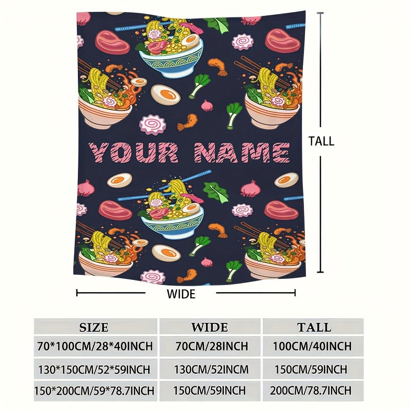 Personalized Fun Ramen & Pink Donut Food Blanket - Cozy Flannel, Versatile Throw for Bedroom, Travel & Picnics - Safe for Allergies, Dessert-themed, Perfect for Girls' Room Decor