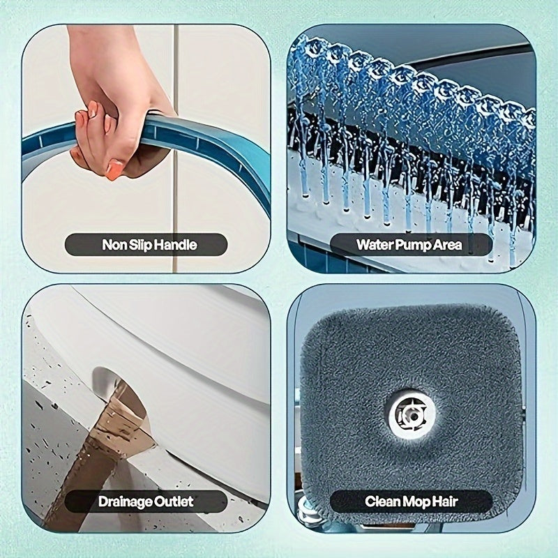 The Spin Mop and Bucket Kit includes a mop and bucket with wringer set that automatically separates dirty and clean water. It comes with 4 microfiber mop pads and is suitable for use on wooden floors, tile floors, marble, and windows.