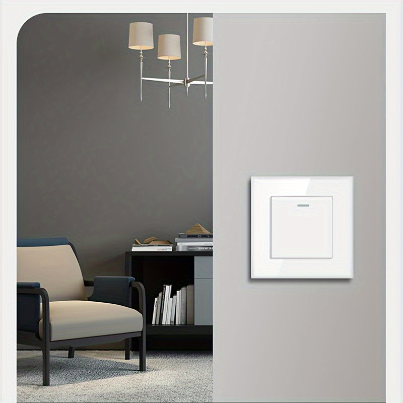 Sleek tempered glass crystal wall switch available in white, gray, and black in 1GANG, 2GANG, and 3GANG options.