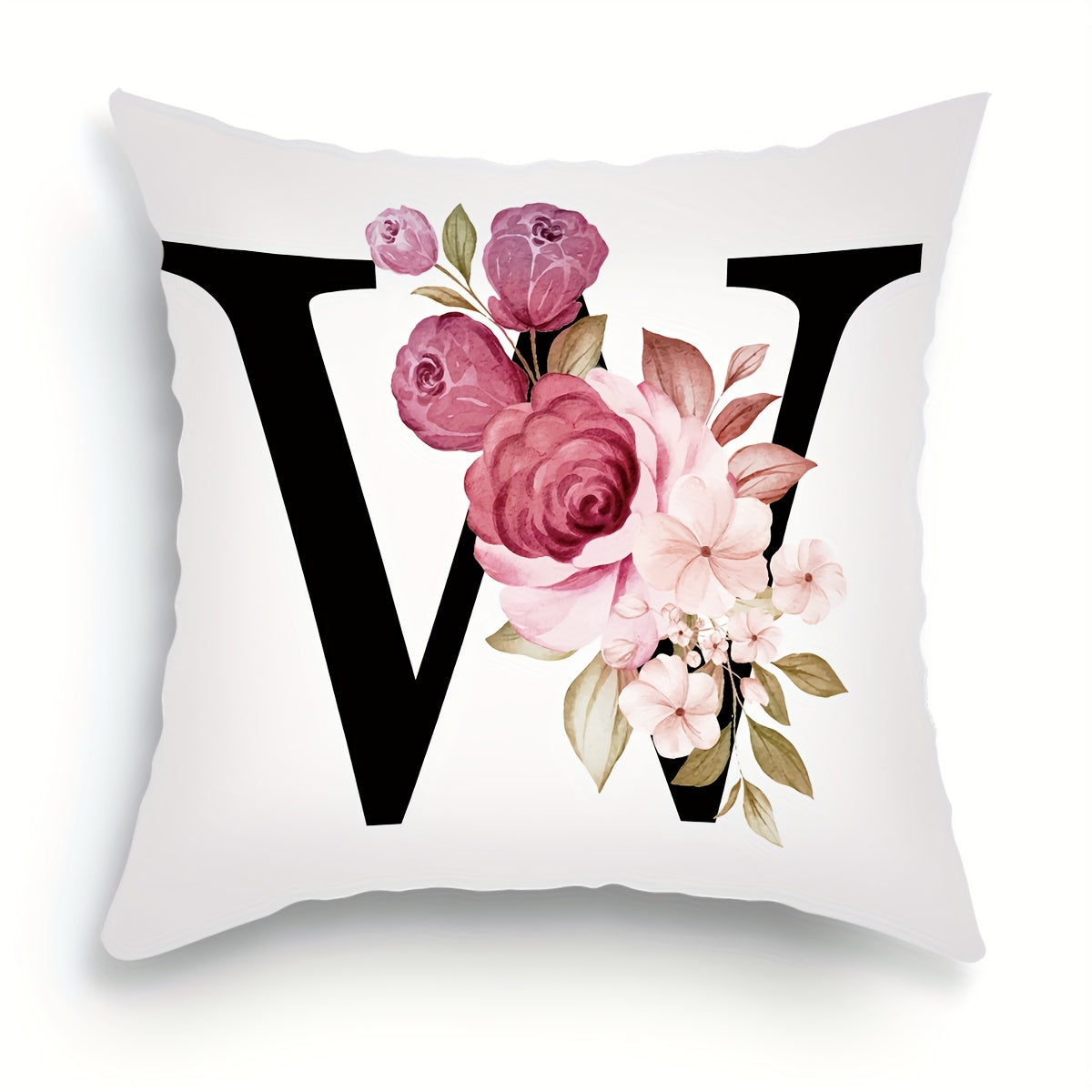 English letter flower print pillowcase for sofa cushions, 45.72cm x 45.72cm.