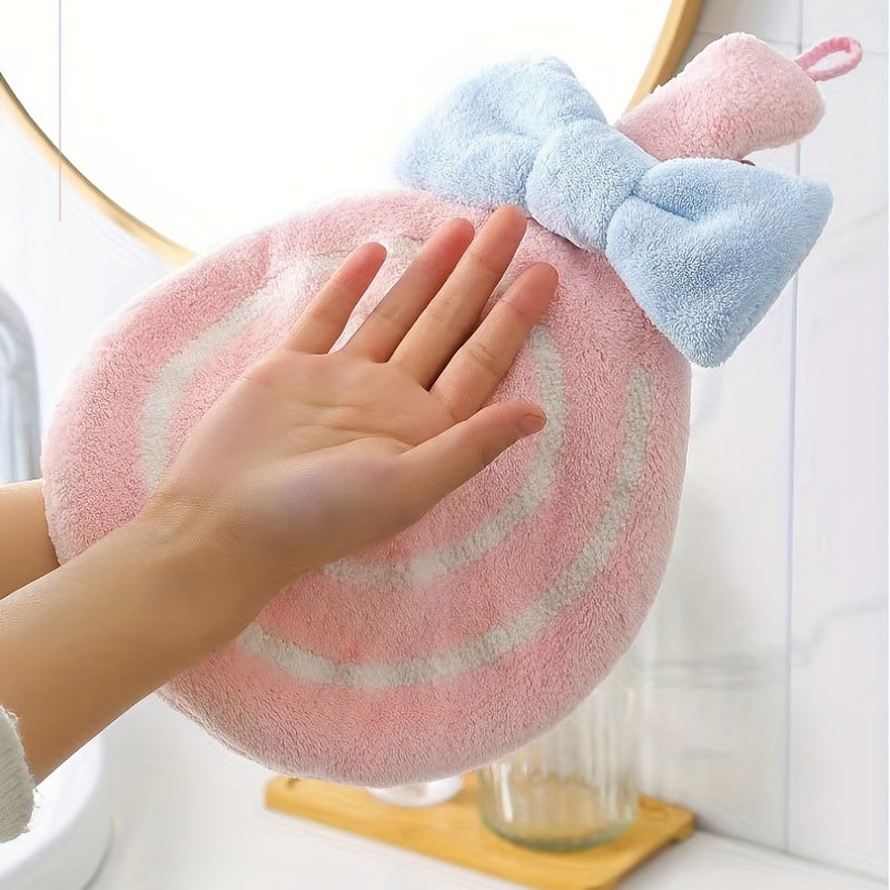 Cute lollipop hand towel made of coral fleece for kitchen and bathroom décor.