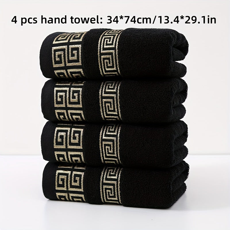 Set of 4 luxury cotton hand towels, 430gsm, quick-dry and absorbent. Soft and durable for bathroom or travel. Great holiday gift.