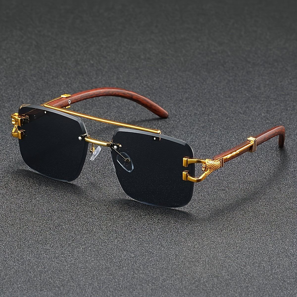 Stylish rimless leopard print glasses with lightweight design and golden-tone accents, ideal for outdoor activities.