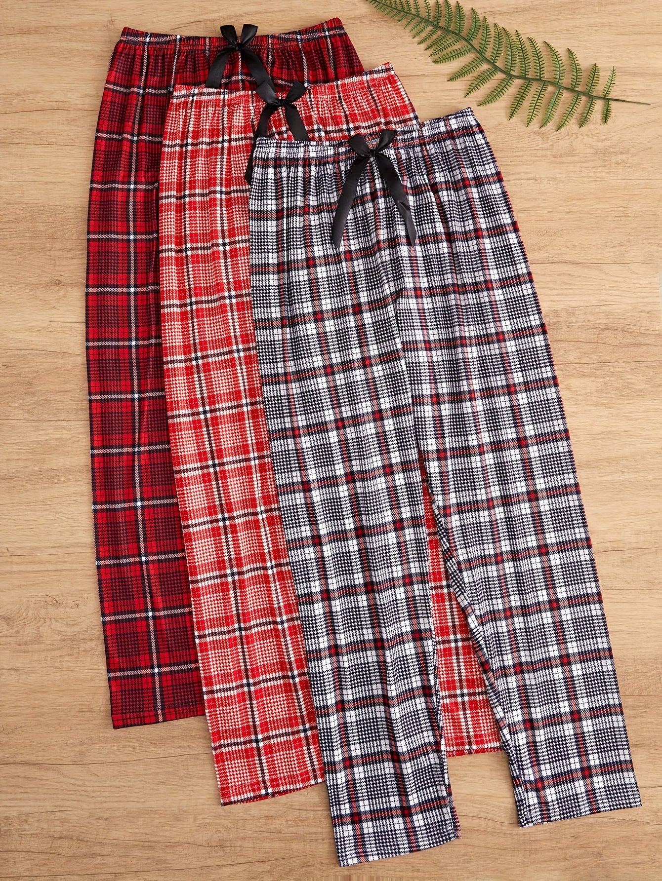 3-piece set of plaid sleep bottoms, cozy and casual home sleep pants for women's loungewear.