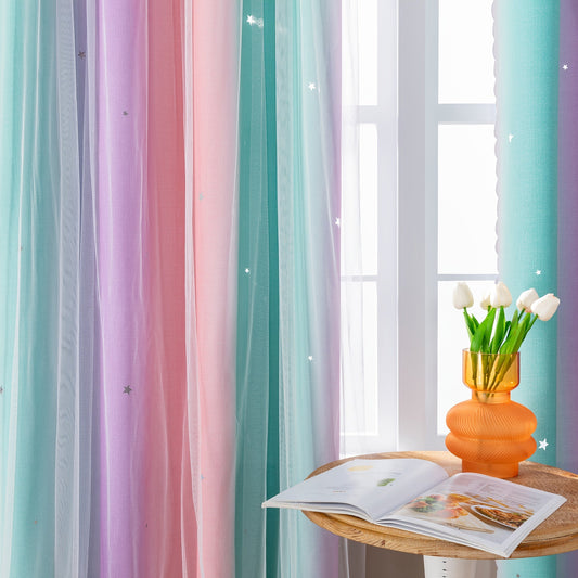 Bedroom blackout curtains that block out light and provide privacy, available in rainbow colors. These double-layered curtains are perfect for room decoration and can be used as wall decorations in the living room or bedroom. Ideal for adding a touch of