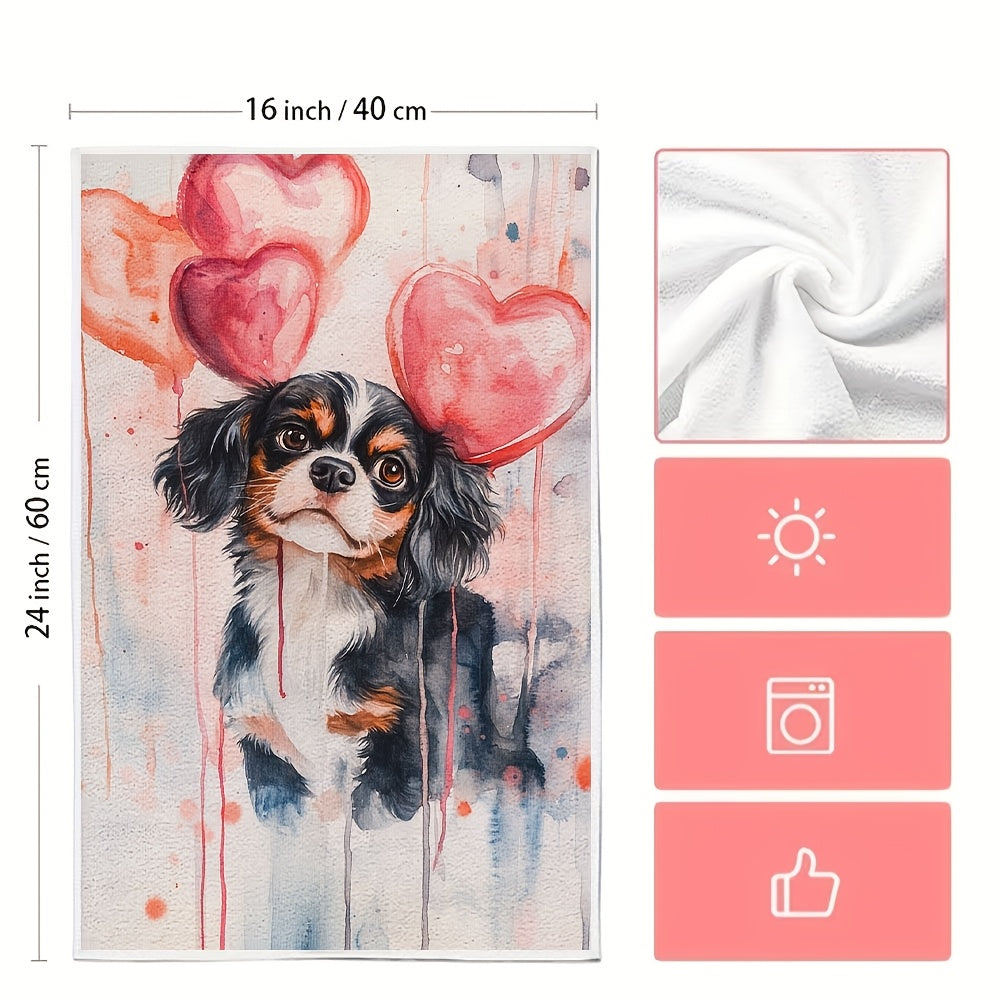 Celebrate Valentine's Day with these 2 ultra soft kitchen towels featuring a charming Cavalier King Charles Spaniel design. These highly absorbent and machine washable dish hand towels measure 40.64x60.96 cm, making them perfect for holiday decor and