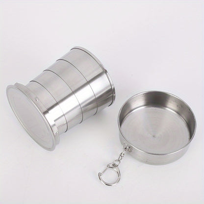 Telescopic stainless steel shot glass; portable foldable cup for water, coffee, or drinks; ideal for travel and home use in various sizes.