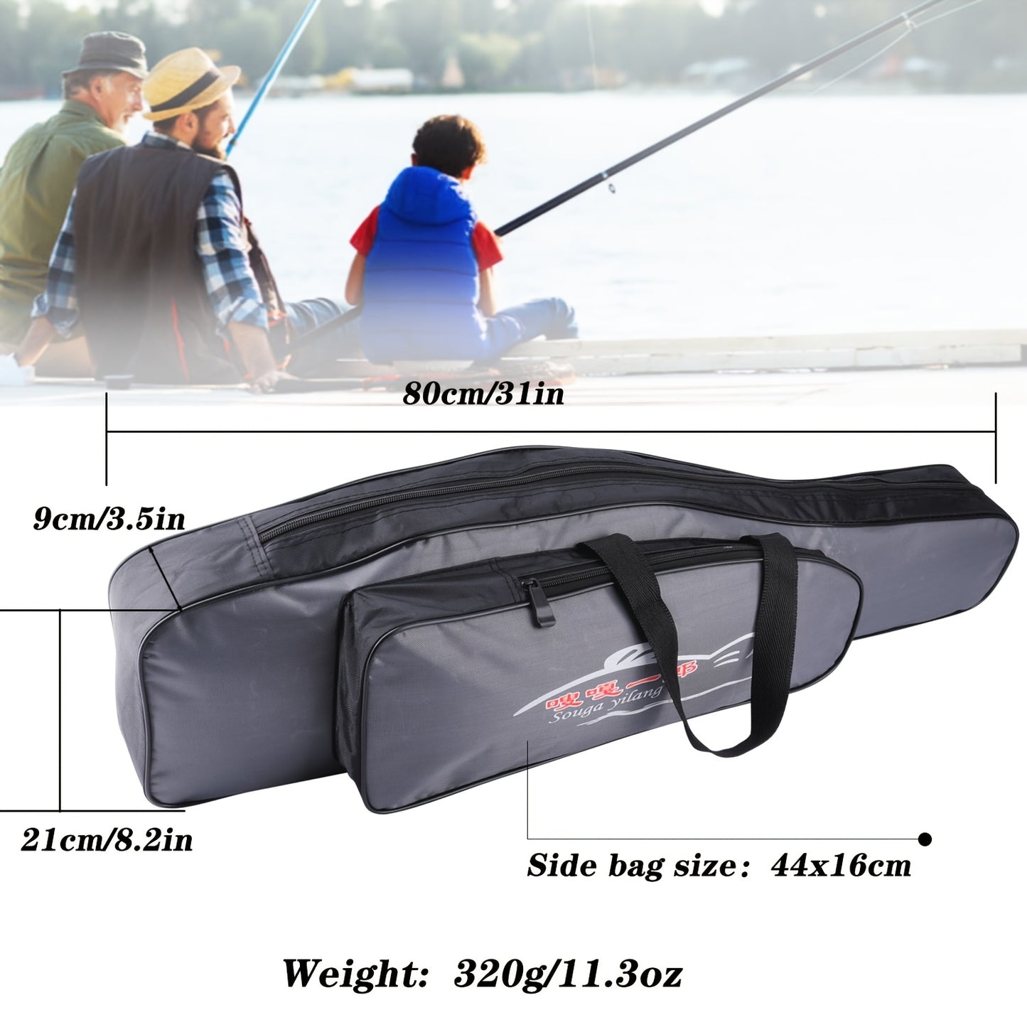 Sougayilang Canvas Fishing Rod Bag: Large capacity, dual-layer protection with zipper closure, waterproof - perfect for travel and all anglers.