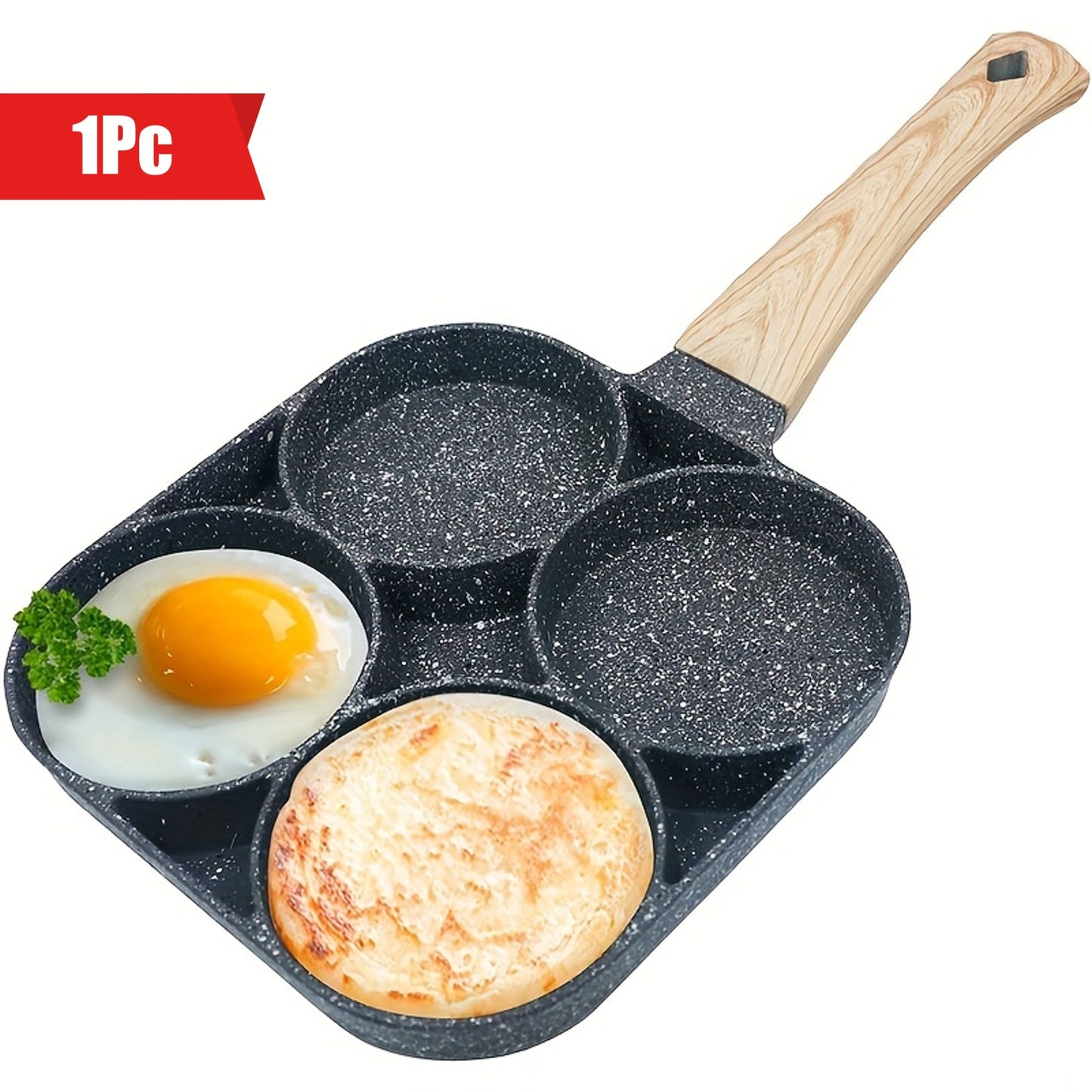 Tuxum pishirish uchun 4 teshikli qozon - Nonstick qozon, tuxum, bekon va steak kabi nonushta ovqatlari uchun pancake va burgerlar.