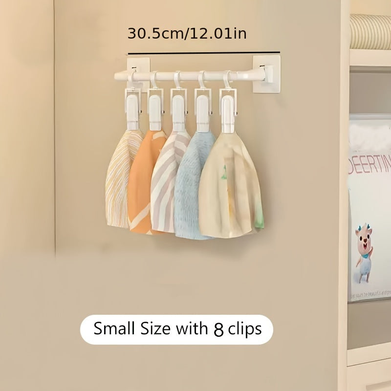 Organize your space with our Wall-mounted Wardrobe Hanging Rod, featuring a hole-free design for easy installation. This storage rack comes with adjustable clips for hats, bibs, towels, and socks, making it the perfect solution for all your household