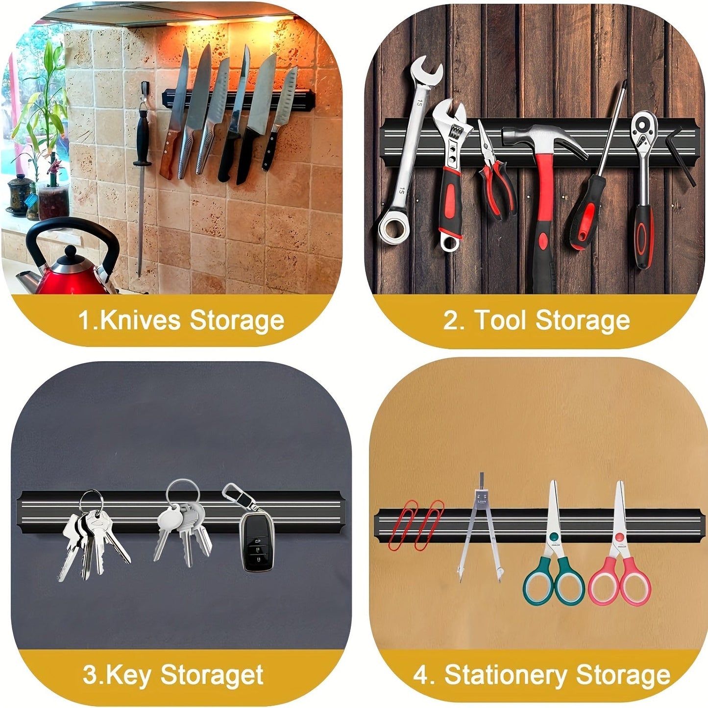 Durable Plastic Magnetic Knife Holder - Stylish Wall-Mounted Organizer for Knives, Scissors, and More - Ideal for Home and Restaurant Kitchen Storage.