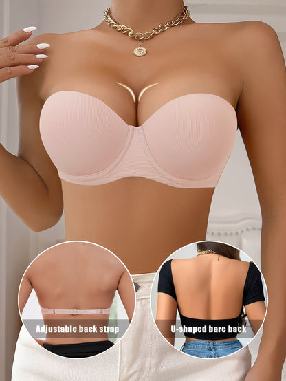 Stylish half cup underwire strapless push-up bra for women.