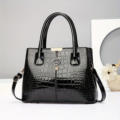 Mother's Day gift: Crocodile pattern handbag for fashionable middle-aged mothers, with large capacity and painted shoulder design. Great for Easter.