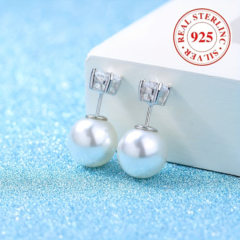 Stunning 925 Sterling Silver Hypoallergenic Stud Earrings Ear Jacket Featuring a Freshwater Pearl Design, Perfect for a Sophisticated and Elegant Wedding Look for Women