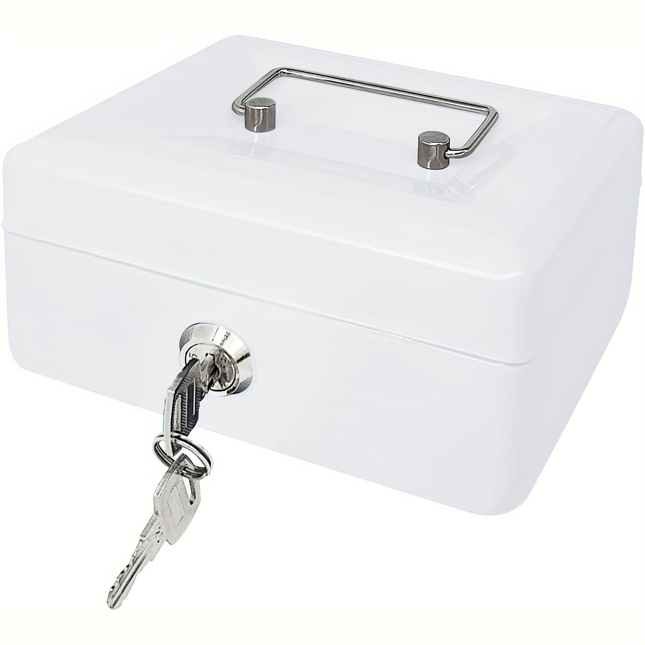 Waterproof 6-inch glossy black cash box with small iron key lock, measuring 15 * 12 * 9 cm and including a money tray for security.