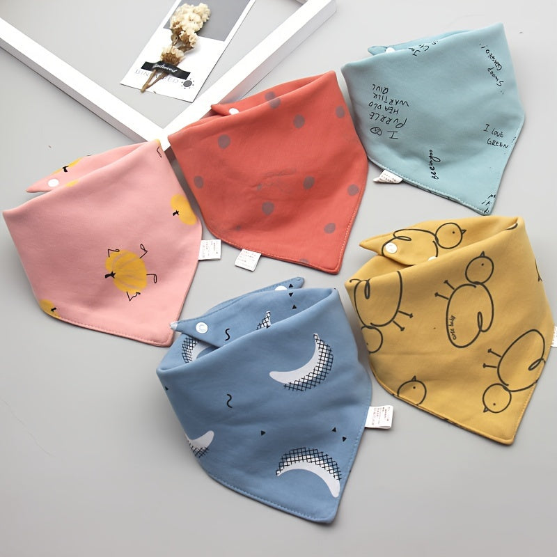 Soft feeding bibs, set of 5, made from cotton with double-layer design and button closure. Perfect for gifting on Christmas, Halloween, Thanksgiving, New Year's, or Valentine's Day.