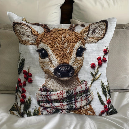 45.72x45.72 cm Glam Christmas Reindeer Throw Pillow Cover - Soft Plush, Machine Washable, Zippered, Stain Resistant Woven Design for Bedroom and Living Room