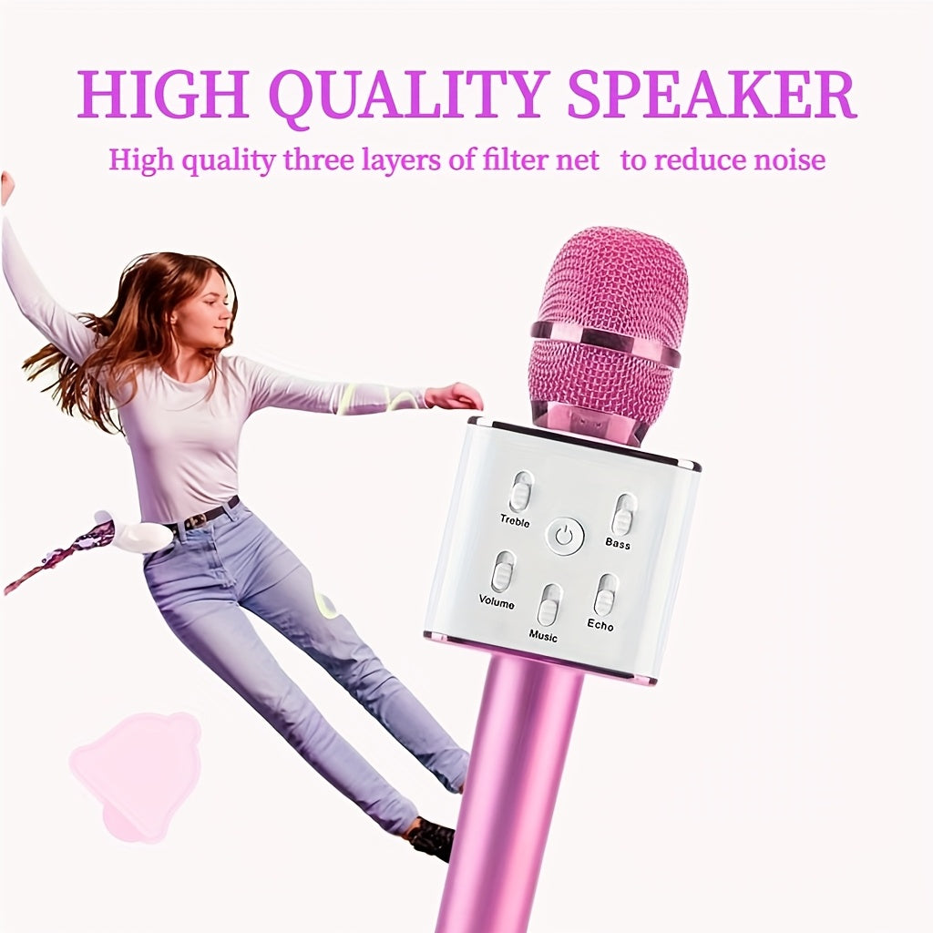 Wireless Karaoke Microphone System with USB-C rechargeable handheld design and 1200mAh lithium battery. Portable for family gatherings and parties, perfect gift for singers and entertainers.