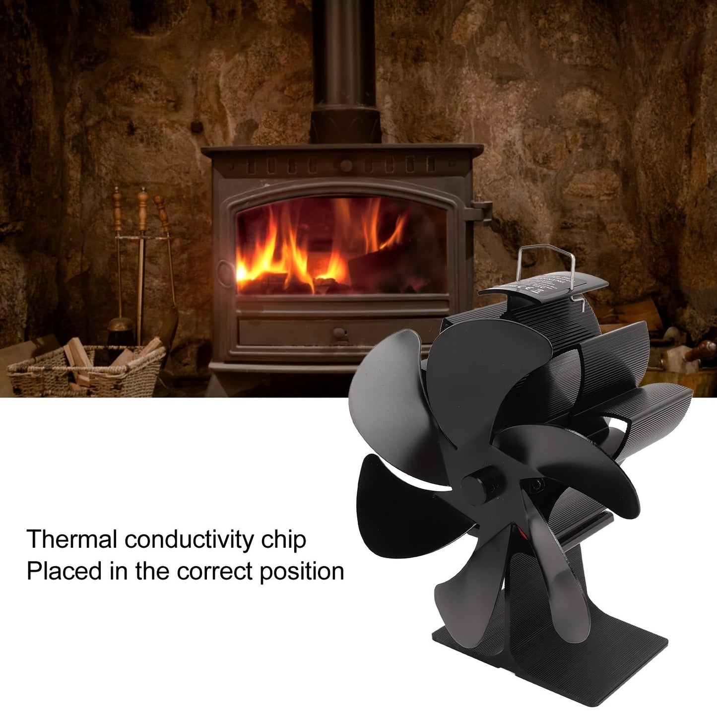 Eco-Friendly Stove Fan in Black with 6 Blades - High heat Resistant, Self-Starting, Heat-Powered for Home Fireplace