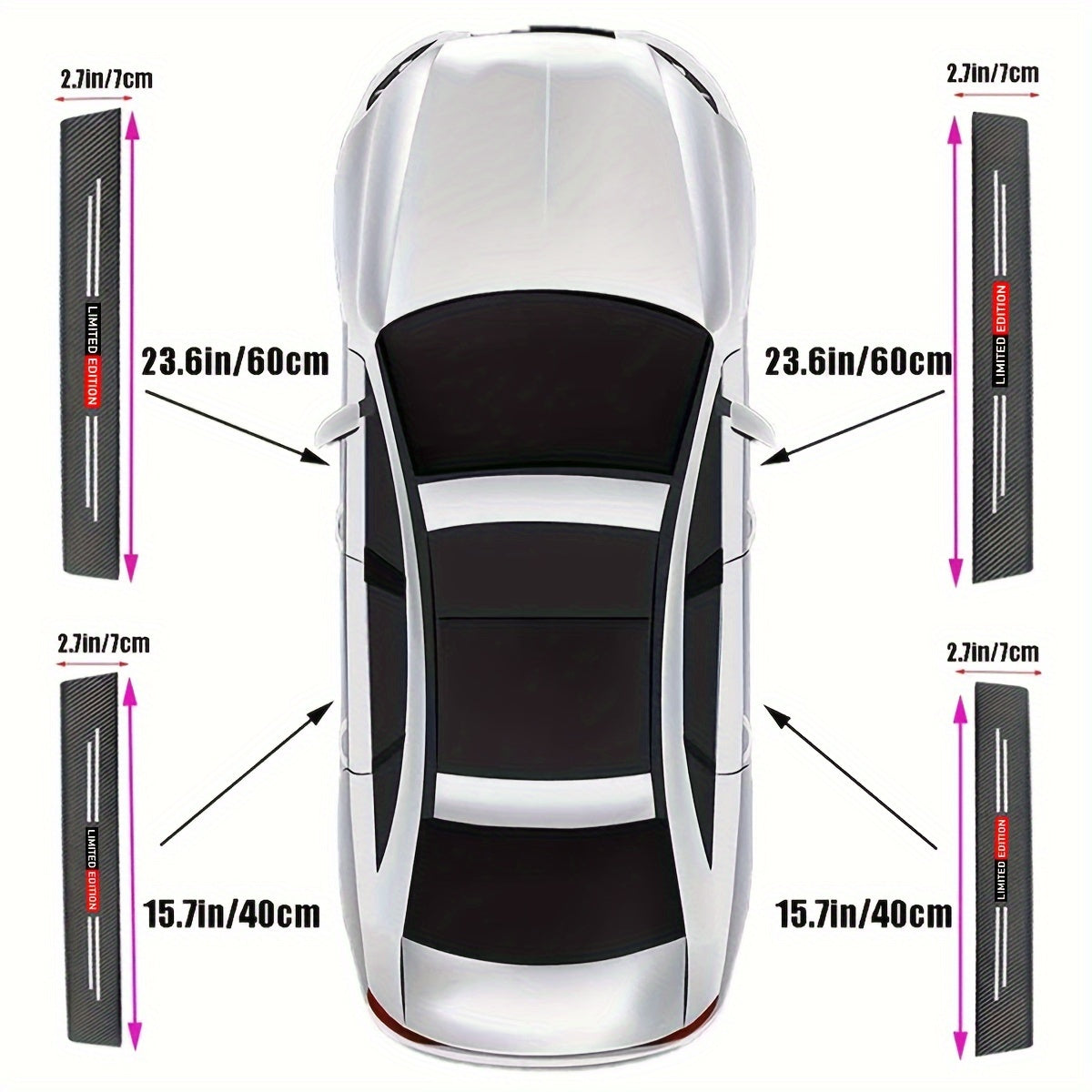 Carbon fiber protective stickers for car doors and trunk sills, suitable for multiple car brands.