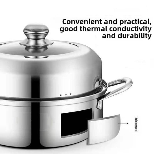 3-tier stainless steel steamer pot with fast heat conduction and multi-stove compatibility, durable and practical design with non-stick coating