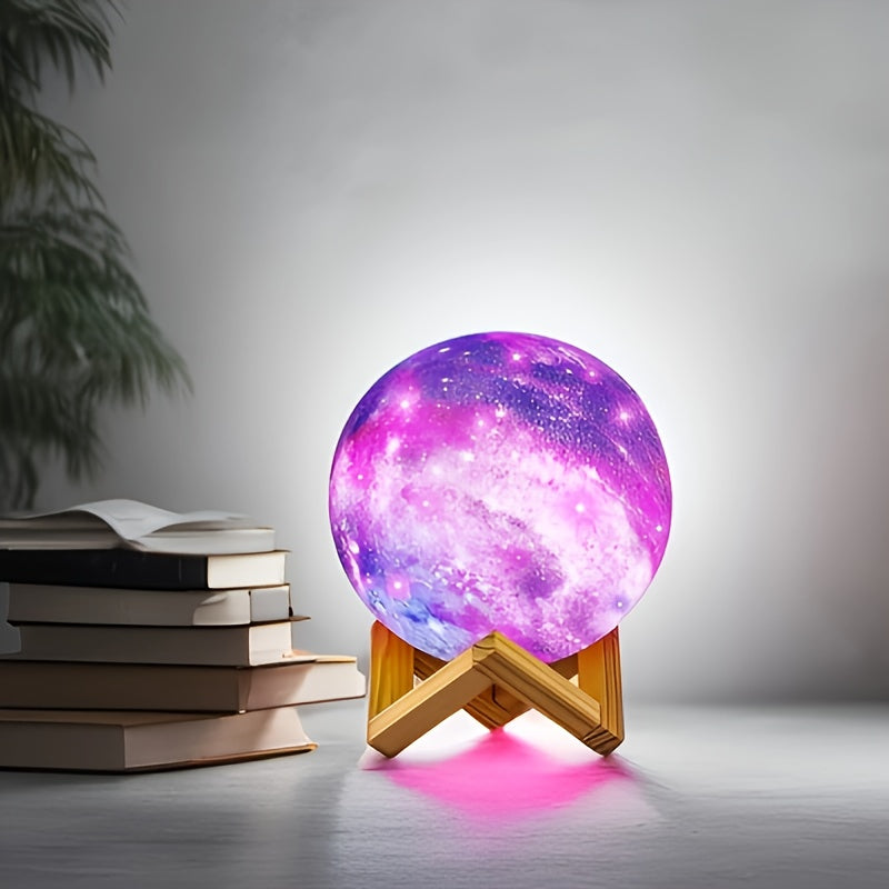 1pc Upgraded Starry Moon Lamp features timing function, rechargeable capabilities, touch & remote control, adjustable light, and 16 LED colors.