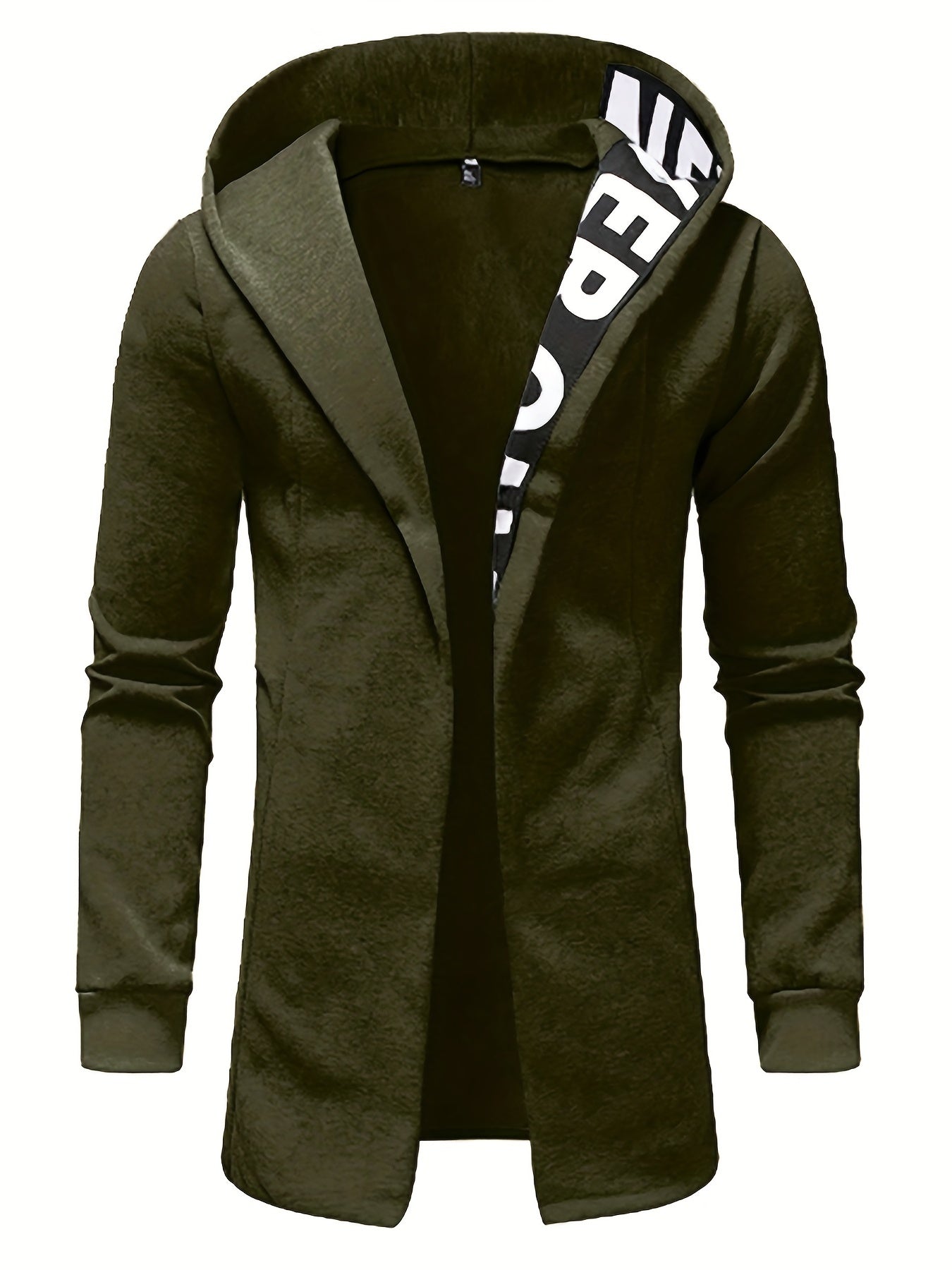 Men's hooded cardigan sweater jacket, made of 95% polyester and 5% elastane with slight stretch knit fabric in a solid color. Regular fit for spring/fall, weighing 220g/m².