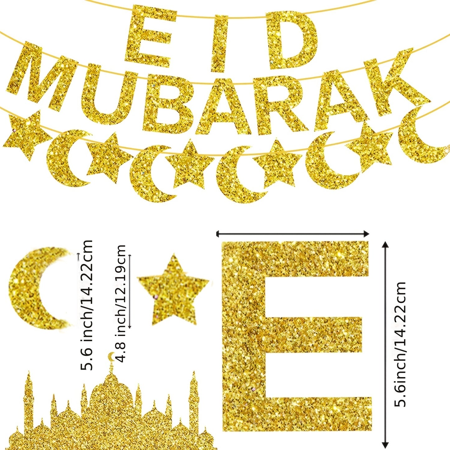 Set of Eid Al Fitr party supplies with moon and star theme, perfect for Muslim celebrations